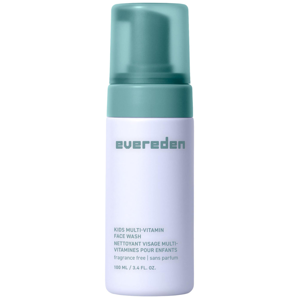 Evereden front bottle showing unscented kids face wash benefits