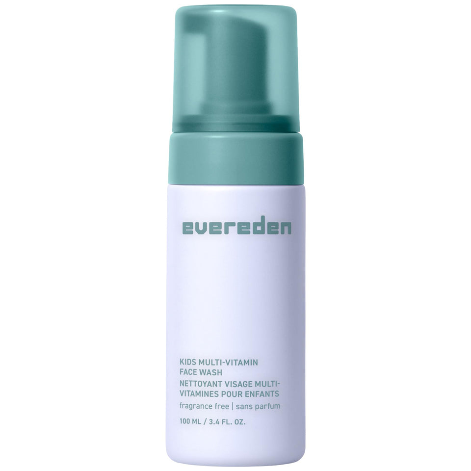 Evereden front bottle showing unscented kids face wash benefits