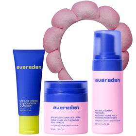 Evereden front packaging showing the full 1-2-3 routine set and cool peach scent benefit