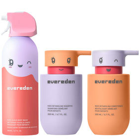 Evereden front packaging of kids bathtime trio showing all three products and benefits