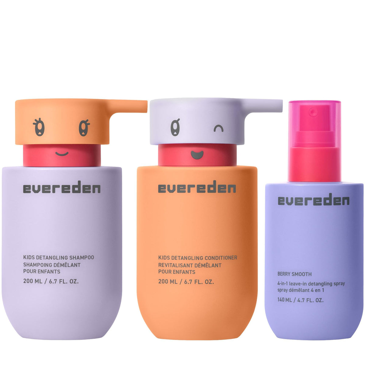 Evereden front packaging of kids hair trio showing gentle trio benefits