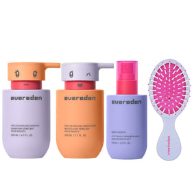 Evereden front packaging of kids haircare set showing all three products for easier morning routines