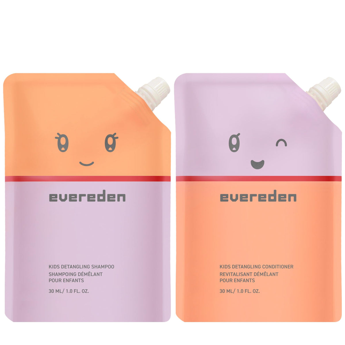 Evereden front packaging showing travel-size shampoo and conditioner and easy use benefit
