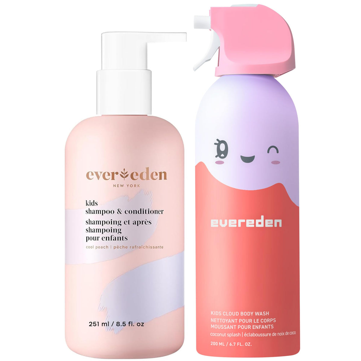 Evereden front packaging showing the kid shower essentials set and benefits