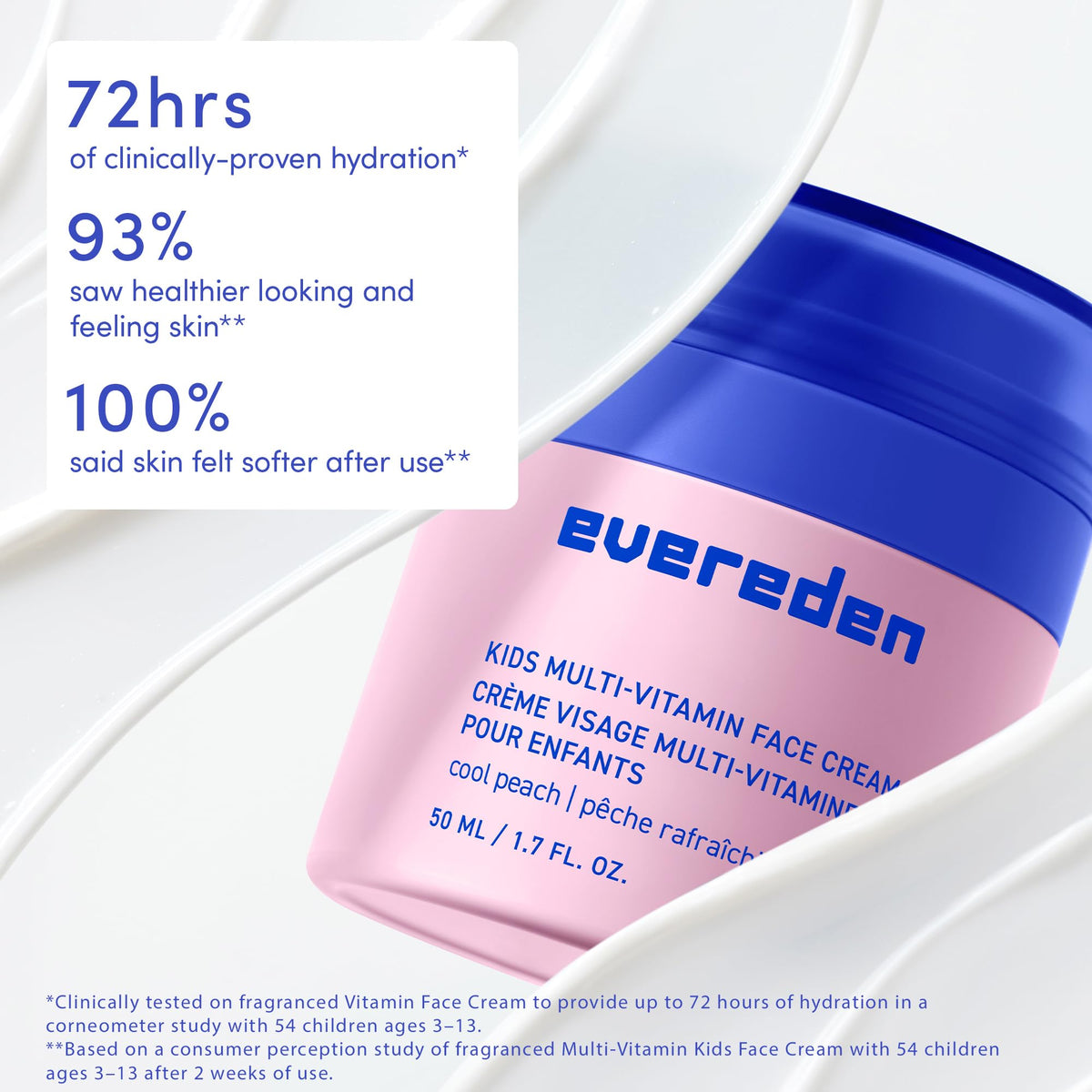 Evereden Happy Face Duo cream texture swipe showing smooth hydration and fast absorption