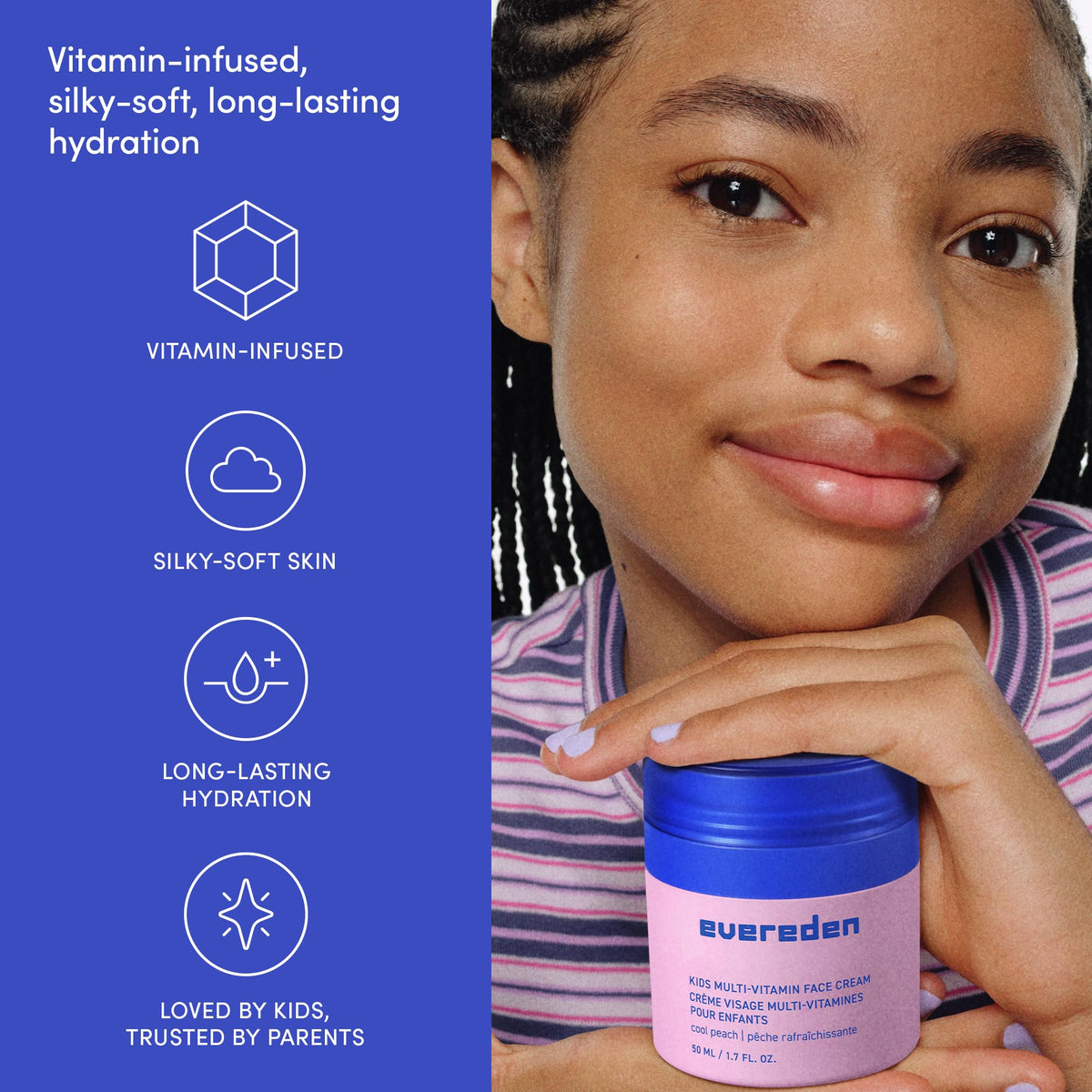 Evereden ingredients label closeup indicating clean formula and dermatologist testing