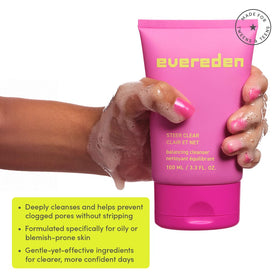 Evereden pump and label close-up highlighting product details and safety