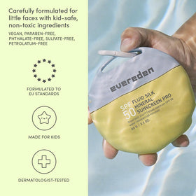 Evereden label close-up showing zinc oxide SPF 50 and ingredient transparency