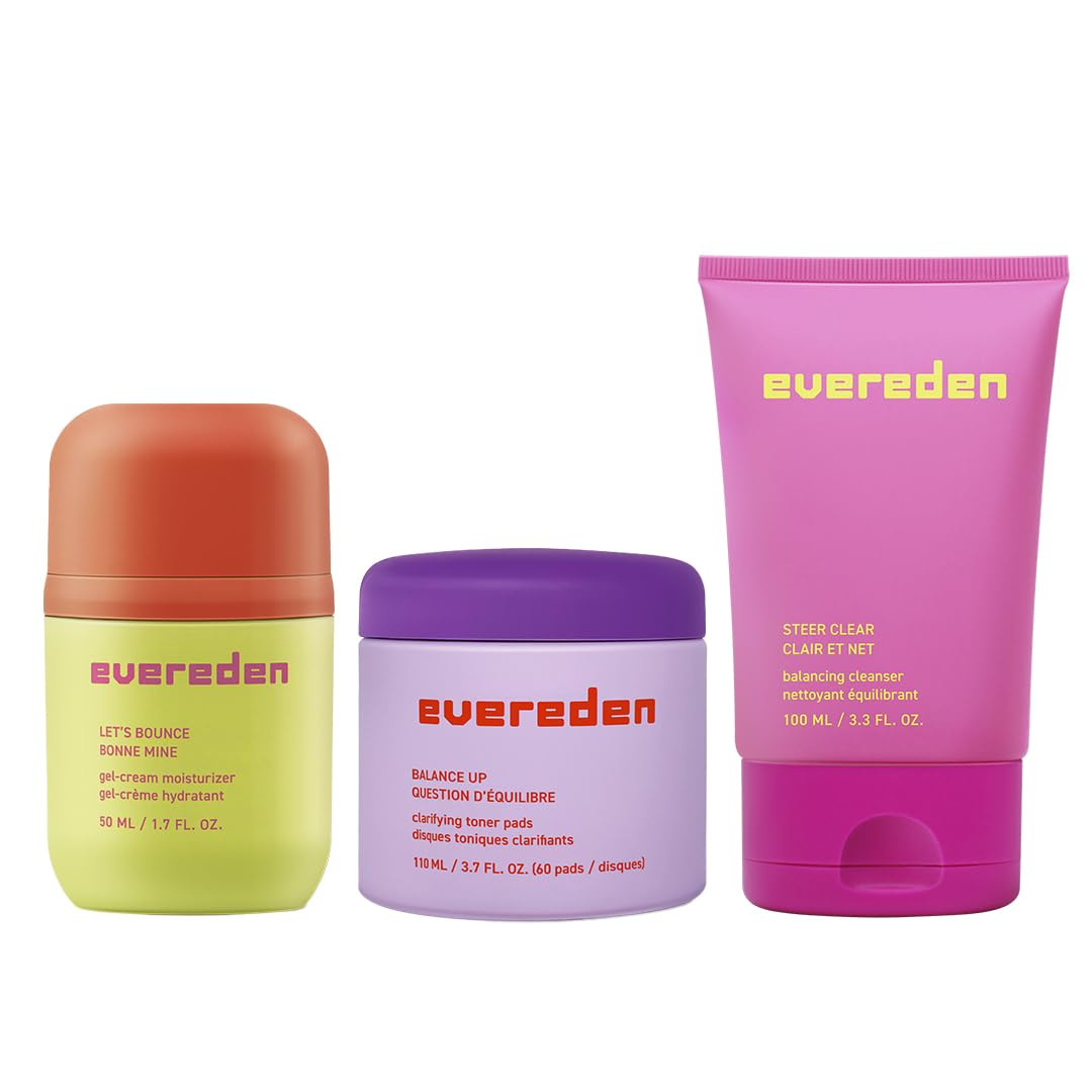 Evereden front packaging showing full pre-teen skincare set and quick routine benefit