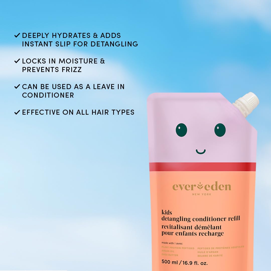Evereden shampoo pouring from refill into bottle, demonstrating easy refill convenience