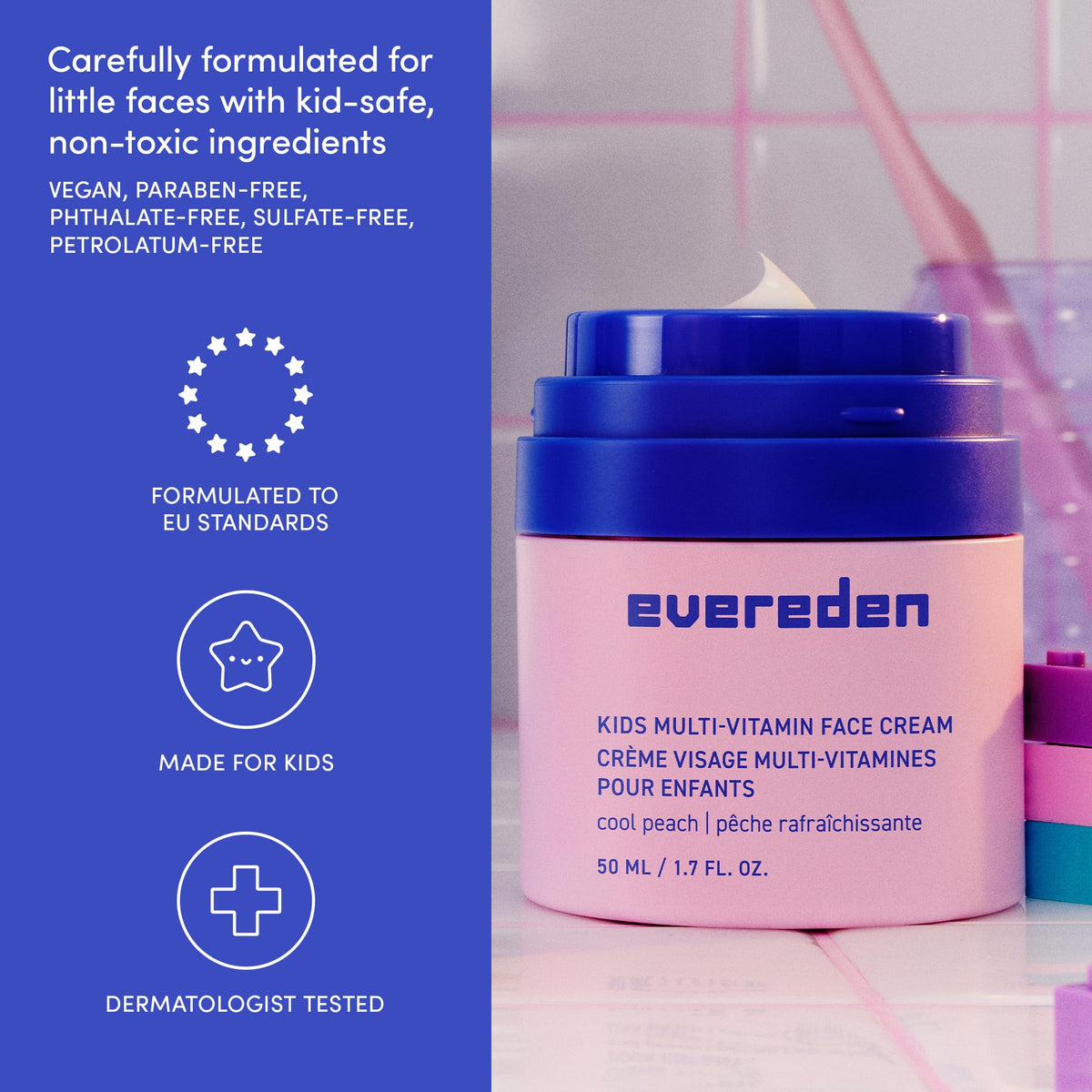 Evereden 1.7 oz jar next to everyday items to show compact size and portability