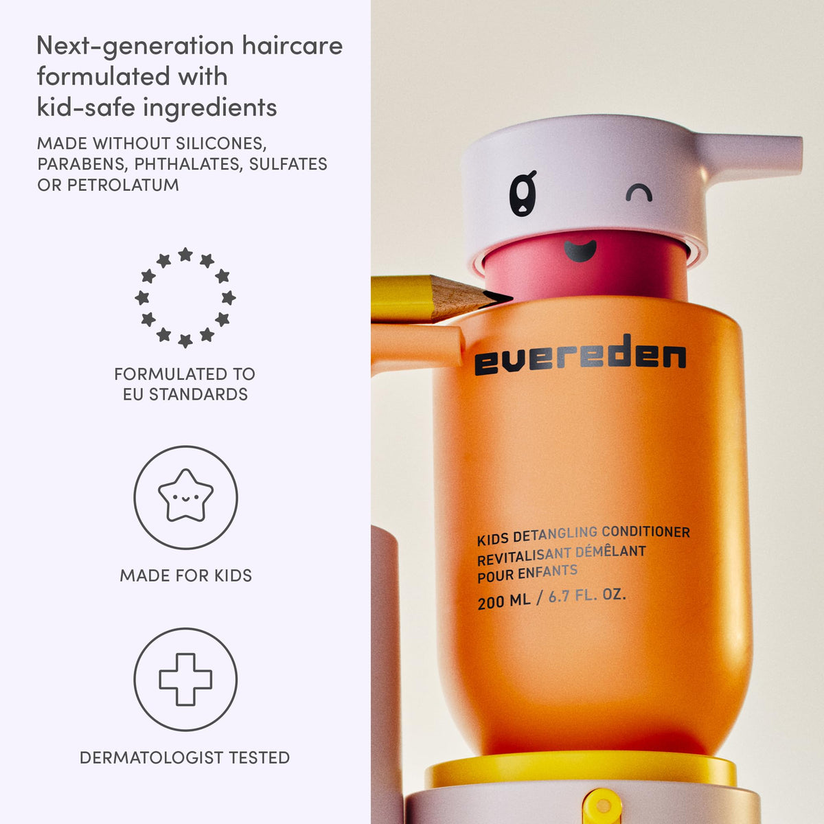 Evereden bottle beside hand illustrating the 6.7 fl oz size