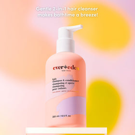 Evereden bottles next to a toy to show product size and family-friendly scale
