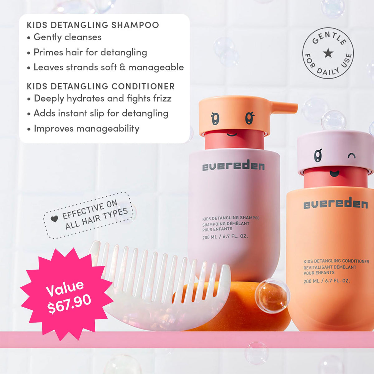 Evereden conditioner texture spread showing creamy slip for easier brushing