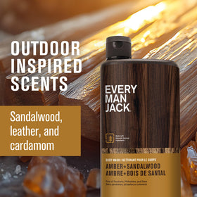Every Man Jack label detail highlighting scent notes and naturally derived benefit