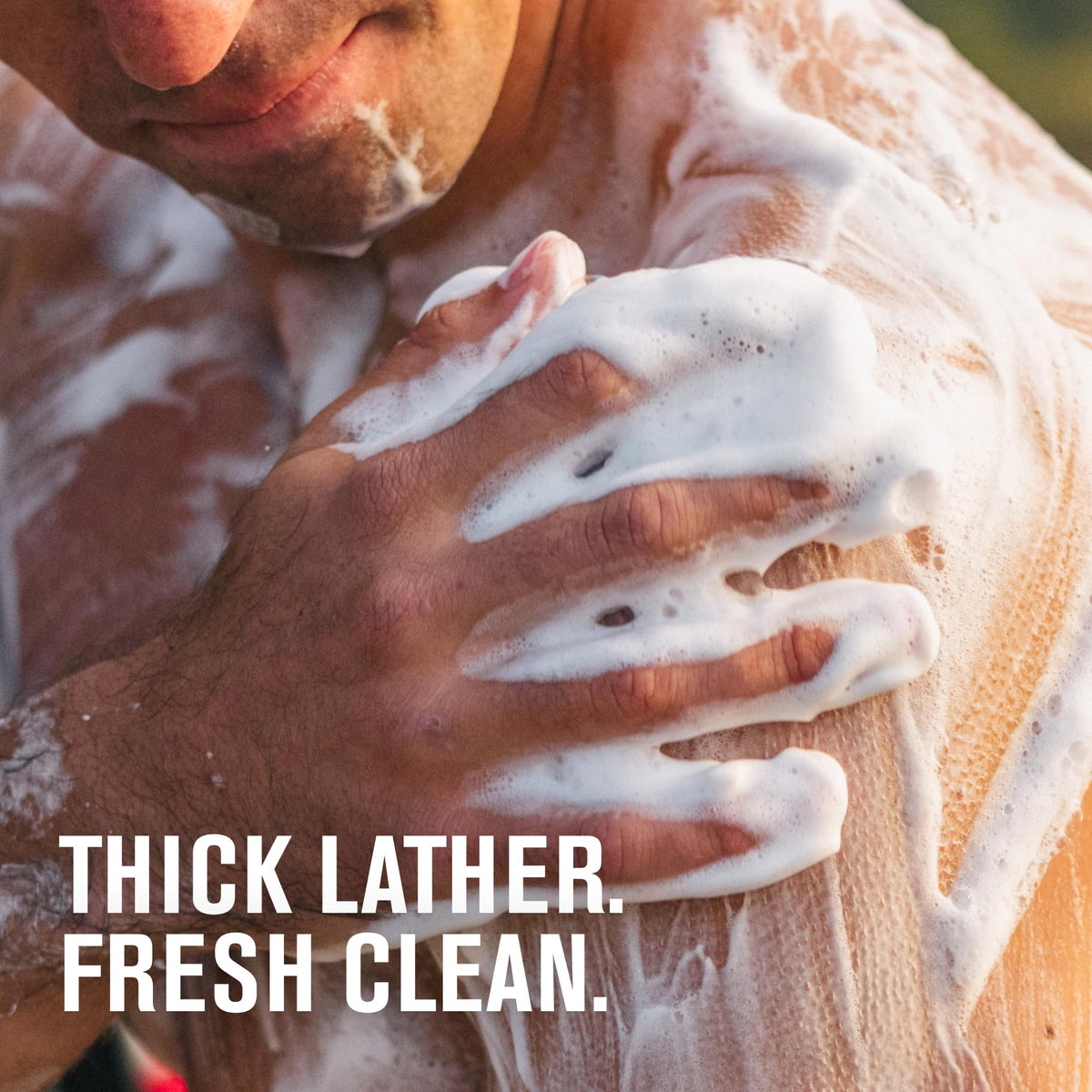 Every Man Jack bottle in shower demonstrating use and quick rinse-off benefit