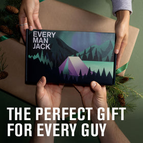 Every Man Jack bottle beside pine branches conveying natural, outdoorsy freshness