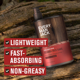 Every Man Jack bottle held in hand to show size and convenient daily use benefit