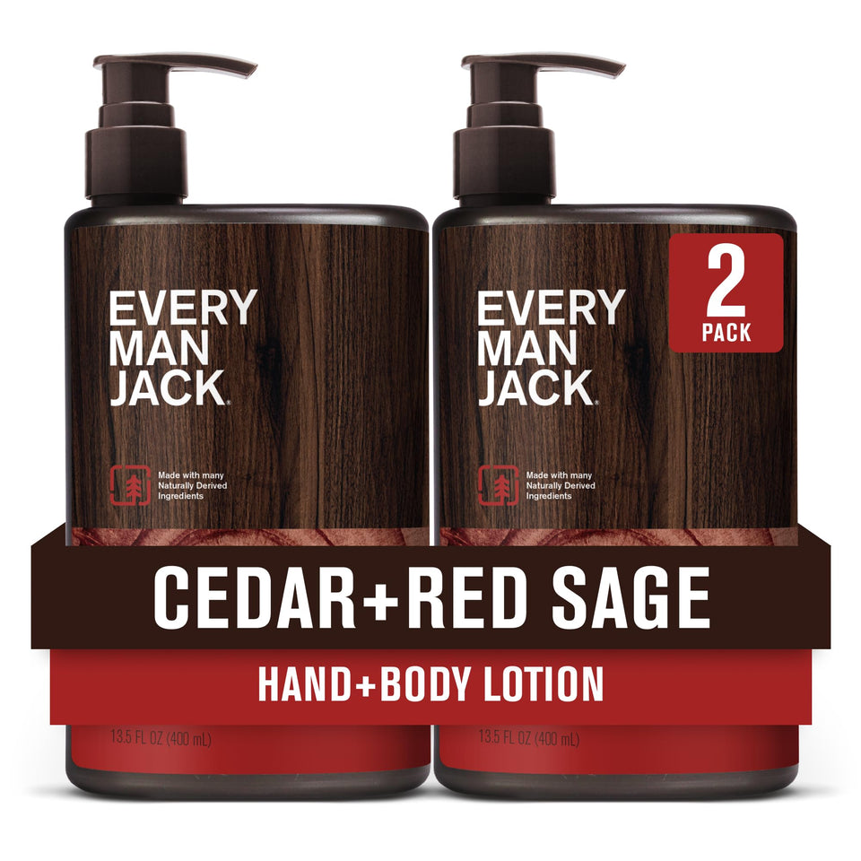 Every Man Jack front packaging showing cedar sage scent and benefit quick absorption