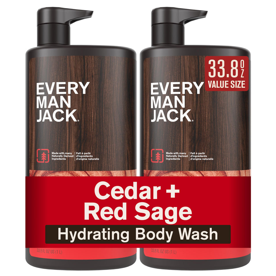 Every Man Jack front packaging showing cedar aroma and large size benefit