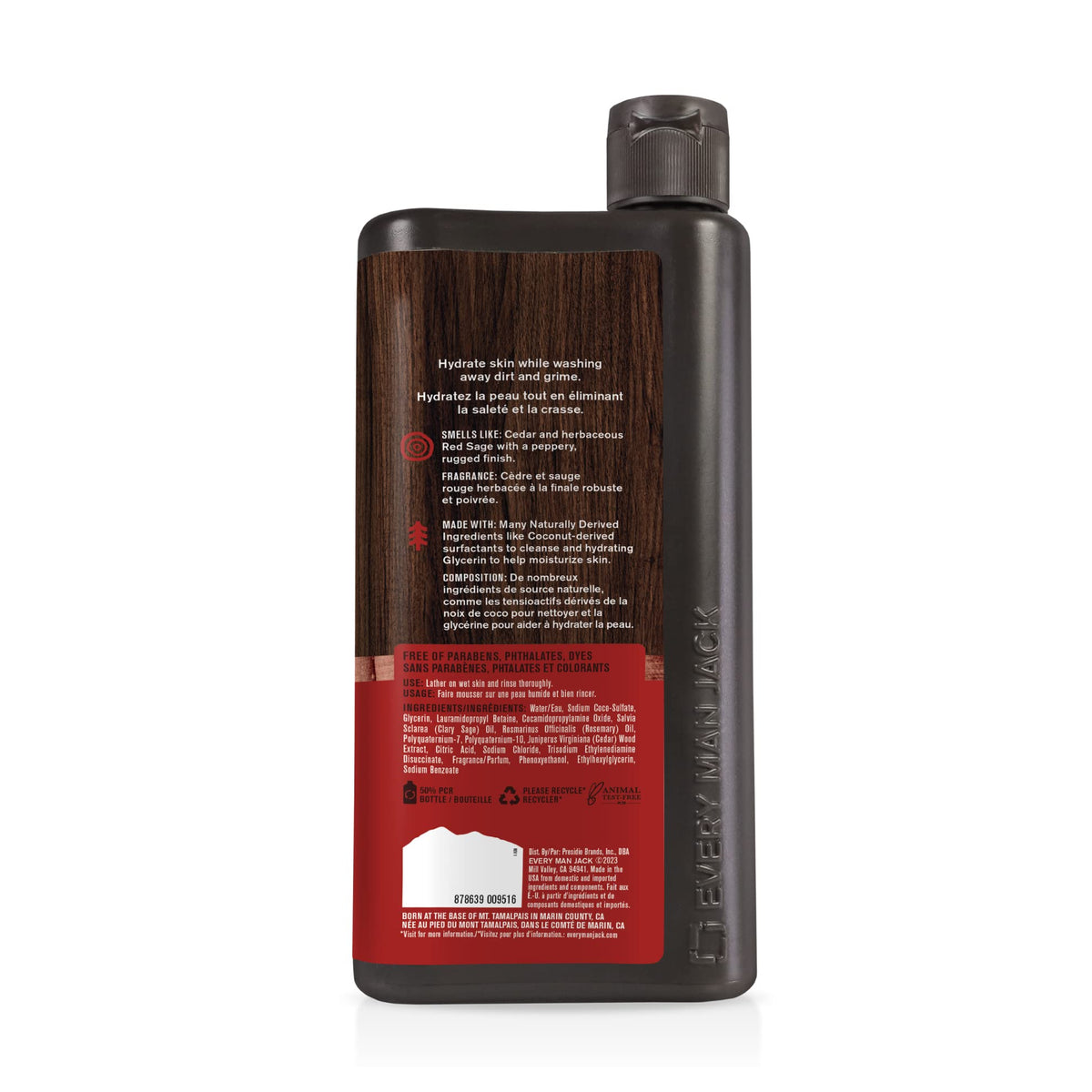 Every Man Jack with cedar wood and sage leaves illustrating scent notes