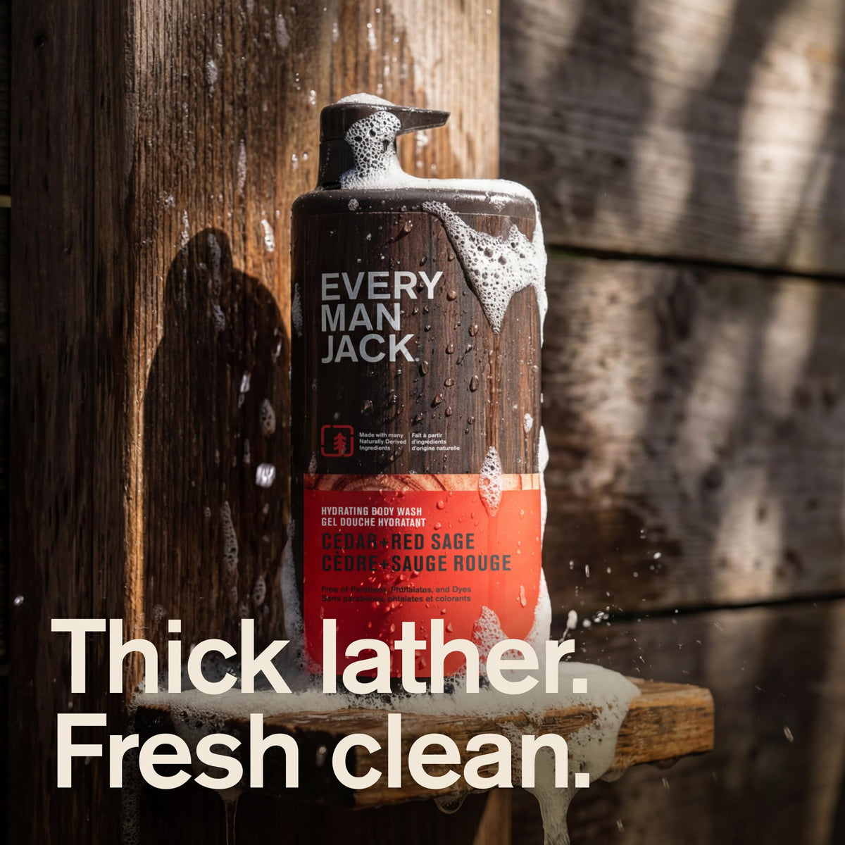 Every Man Jack pump closeup for easy dispensing and mess-free showers