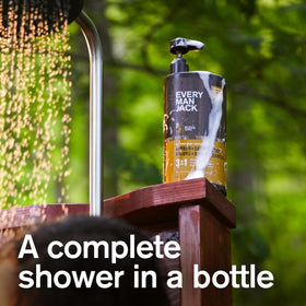 Every Man Jack pump and gel texture close-up showing easy dispensing and rich lather