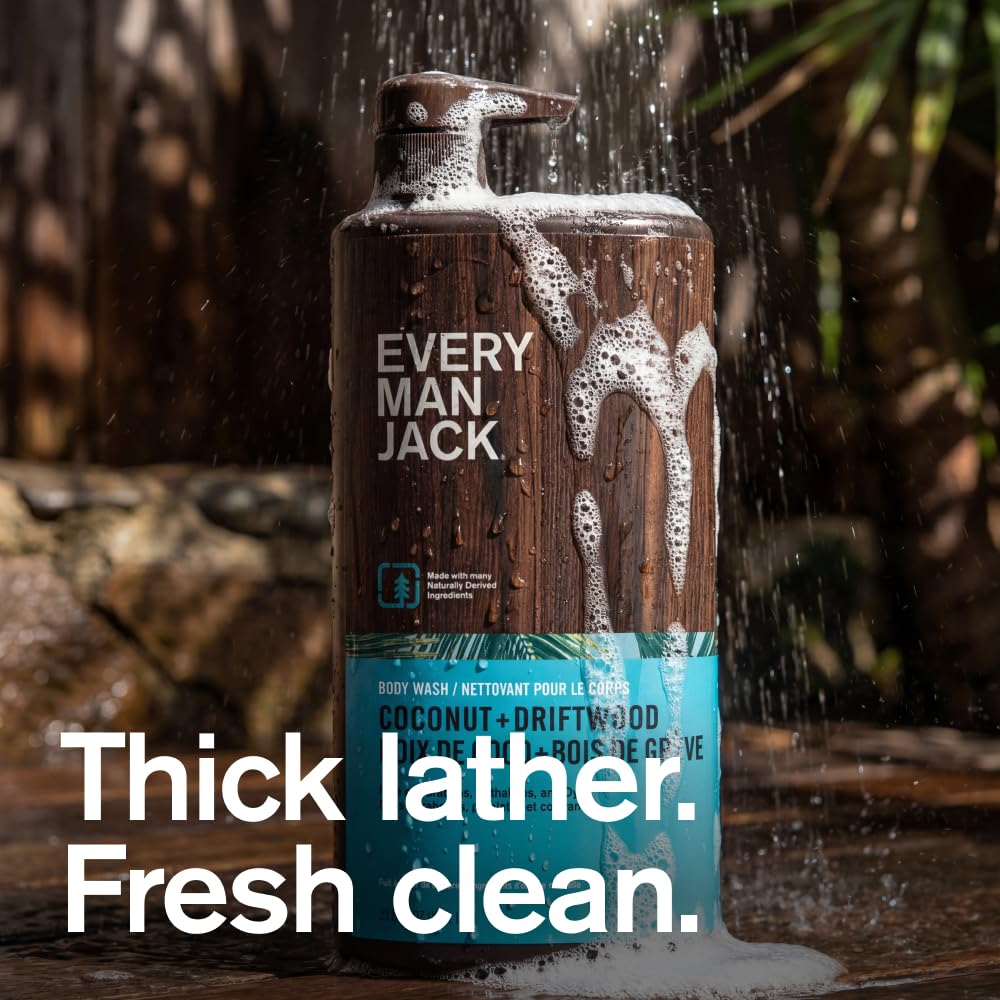 Every Man Jack pump detail enabling easy one-handed dispensing in the shower