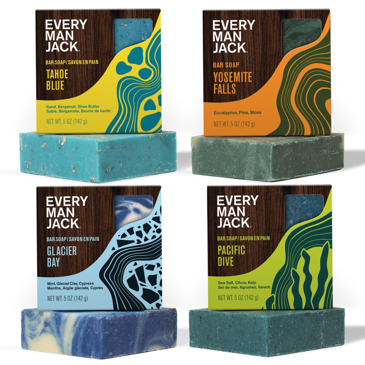 Every Man Jack front packaging showing four cold plunge bars and variety