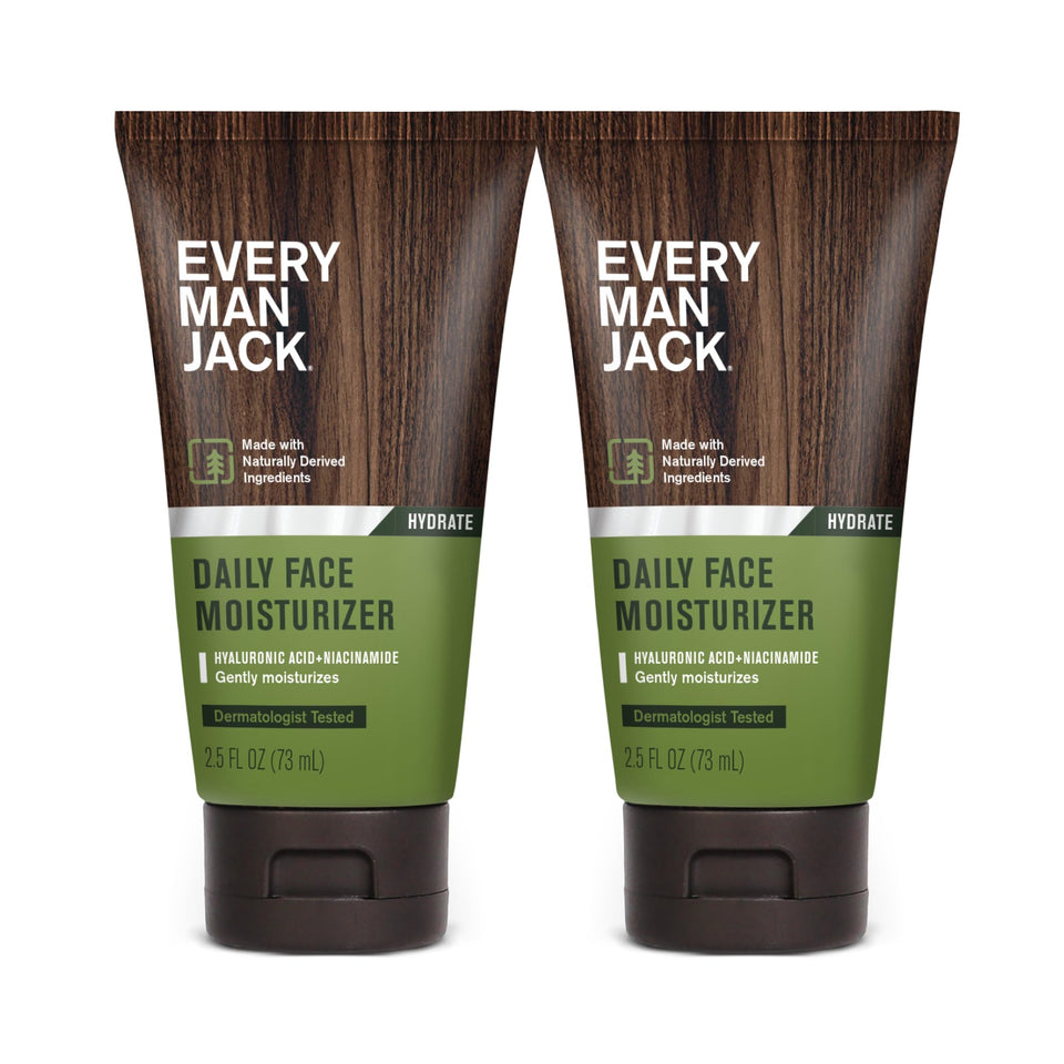 Every Man Jack front packaging shows clean branding and travel-friendly pump