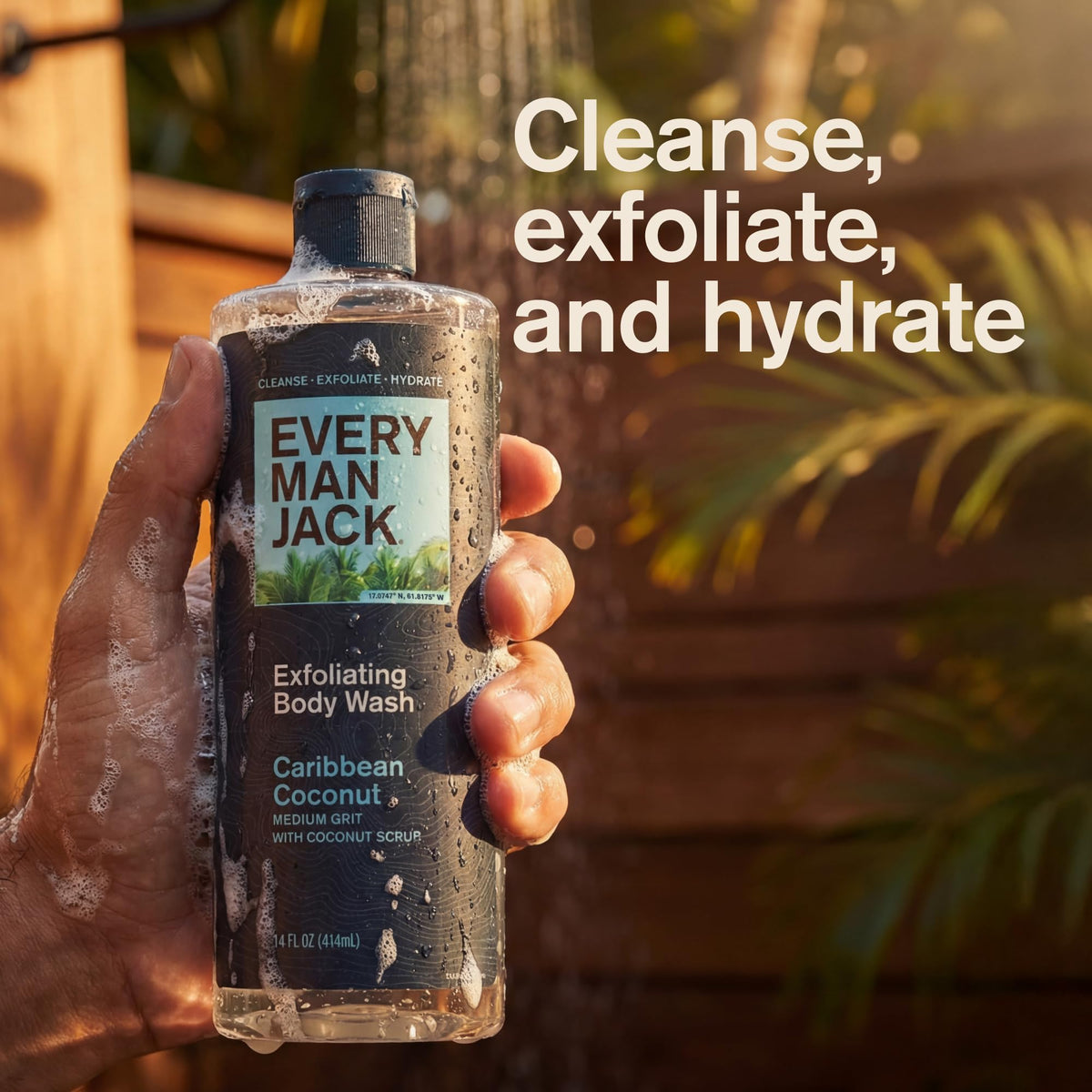 Every Man Jack exfoliant grit closeup showing coconut shell particles benefit