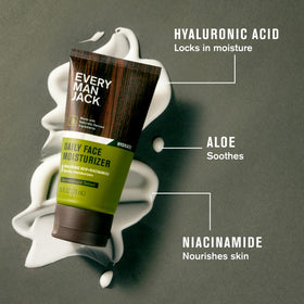Every Man Jack face wash pump closeup highlighting easy dispensing benefit