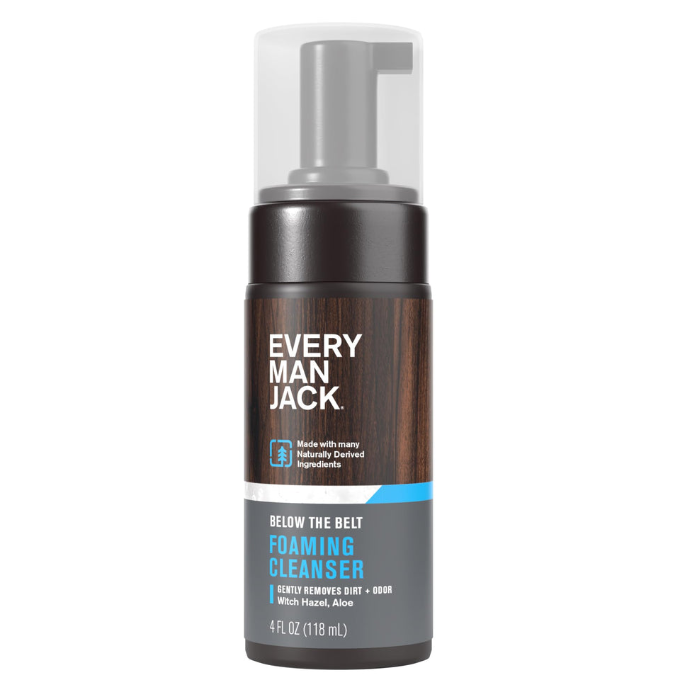 Every Man Jack front packaging showing compact 4 fl oz bottle and pump, convenient for travel