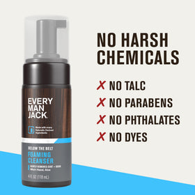 Every Man Jack label close-up highlighting ingredients like aloe and oat for soothing