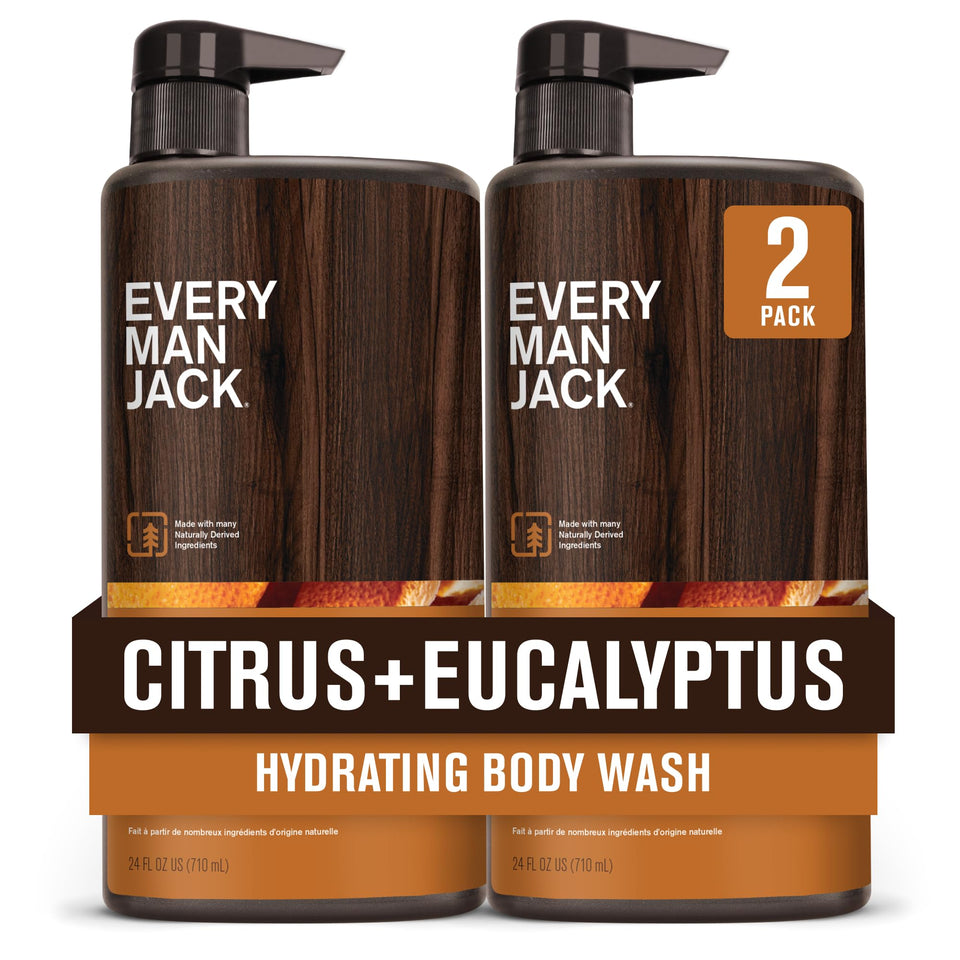 Every Man Jack front bottle showing citrus eucalyptus scent benefit