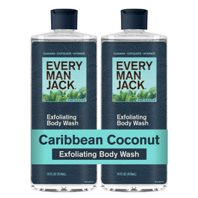 Every Man Jack front bottle showing Caribbean Coconut label and scent benefit