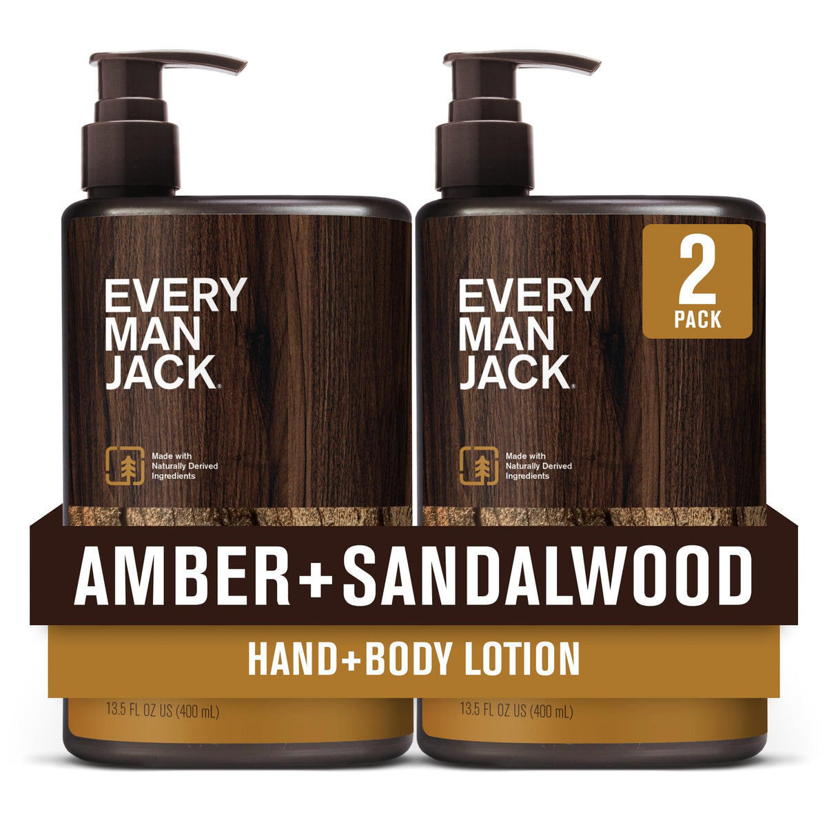 Every Man Jack front label showing amber and sandalwood scent benefit