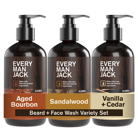 Every Man Jack front pack shot showing three bottles and product variety