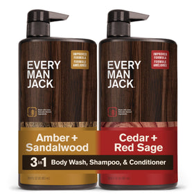 Every Man Jack front packaging showing both scent bottles and clear labeling for quick choice