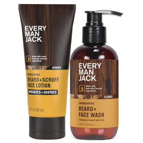 Every Man Jack front packaging showing sandalwood set benefits