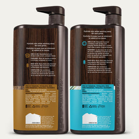 Every Man Jack bottle in outdoor shower lifestyle scene conveying rugged, fresh scent