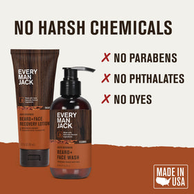 Every Man Jack man applying lotion to scruff reducing itch and softening