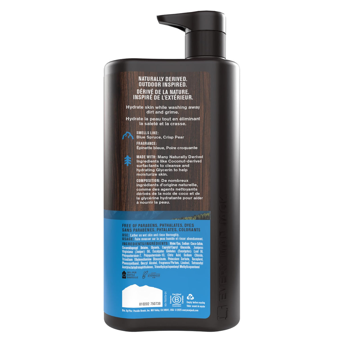 Every Man Jack label closeup highlighting B Corp and made in USA trust