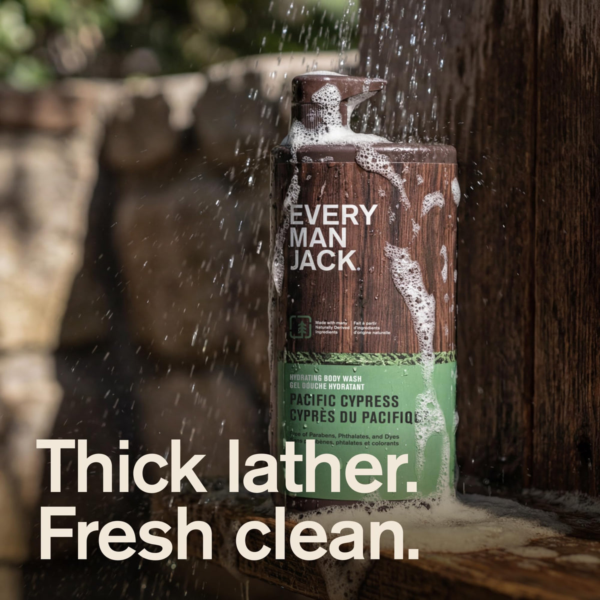 Every Man Jack back label close-up highlighting ingredients and transparency benefit
