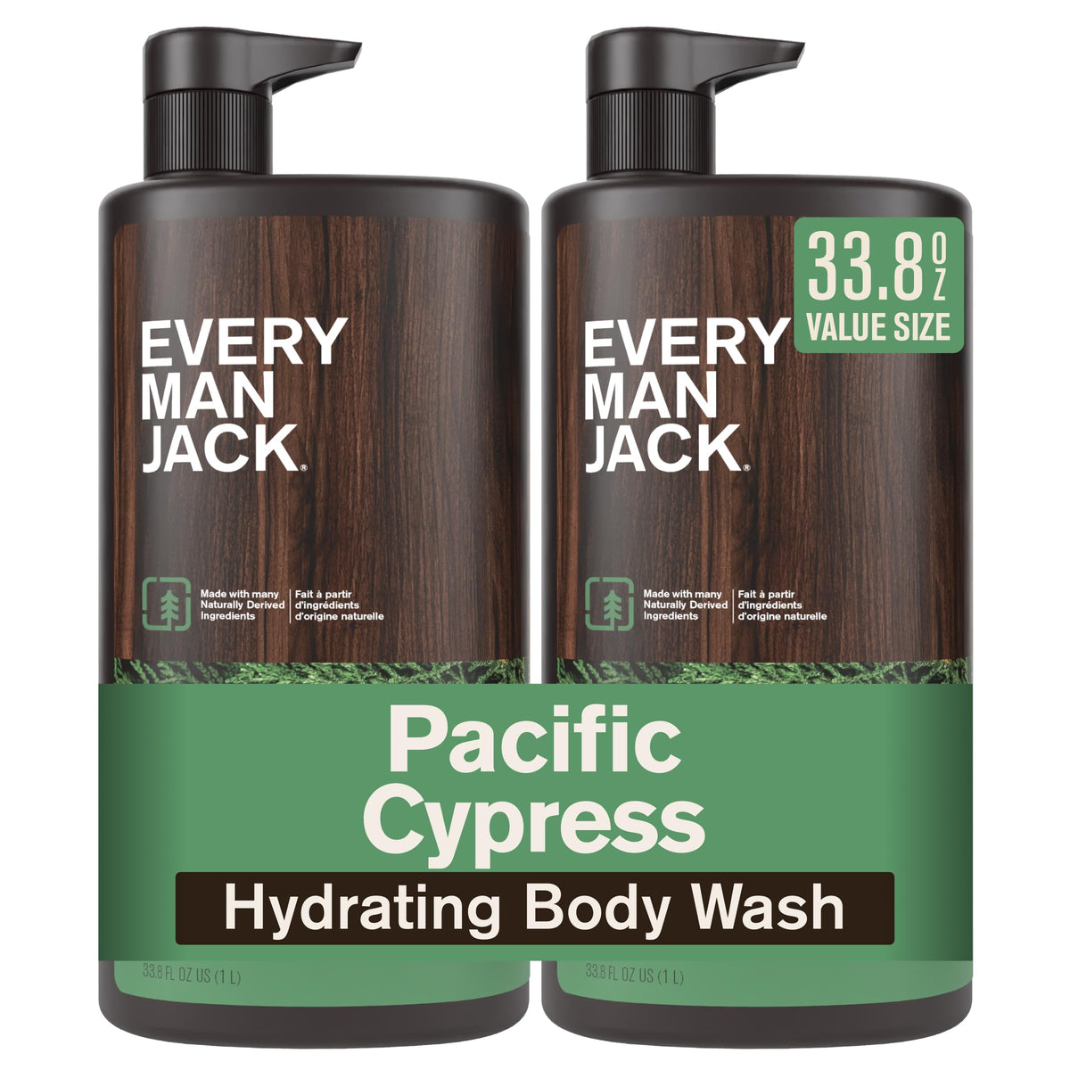 Every Man Jack front packaging showing clean design and large bottle size benefit