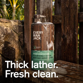Every Man Jack pump dispenser and label close-up for easy daily use