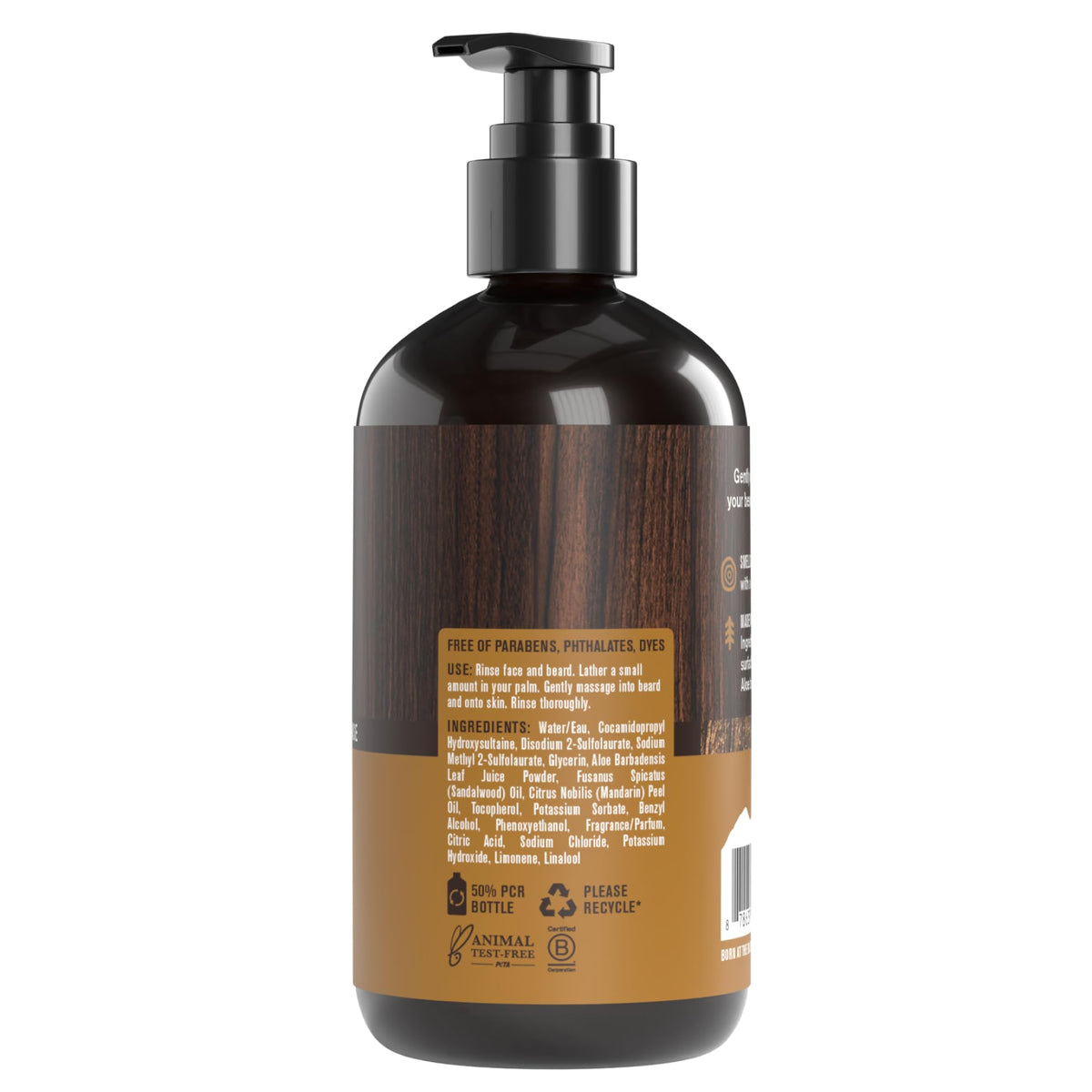 Every Man Jack sandalwood ingredient still life with wood and citrus accents evoking scent