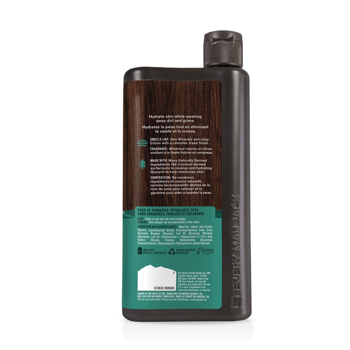 Every Man Jack bottle in gym bag emphasizing portable post-workout cleansing