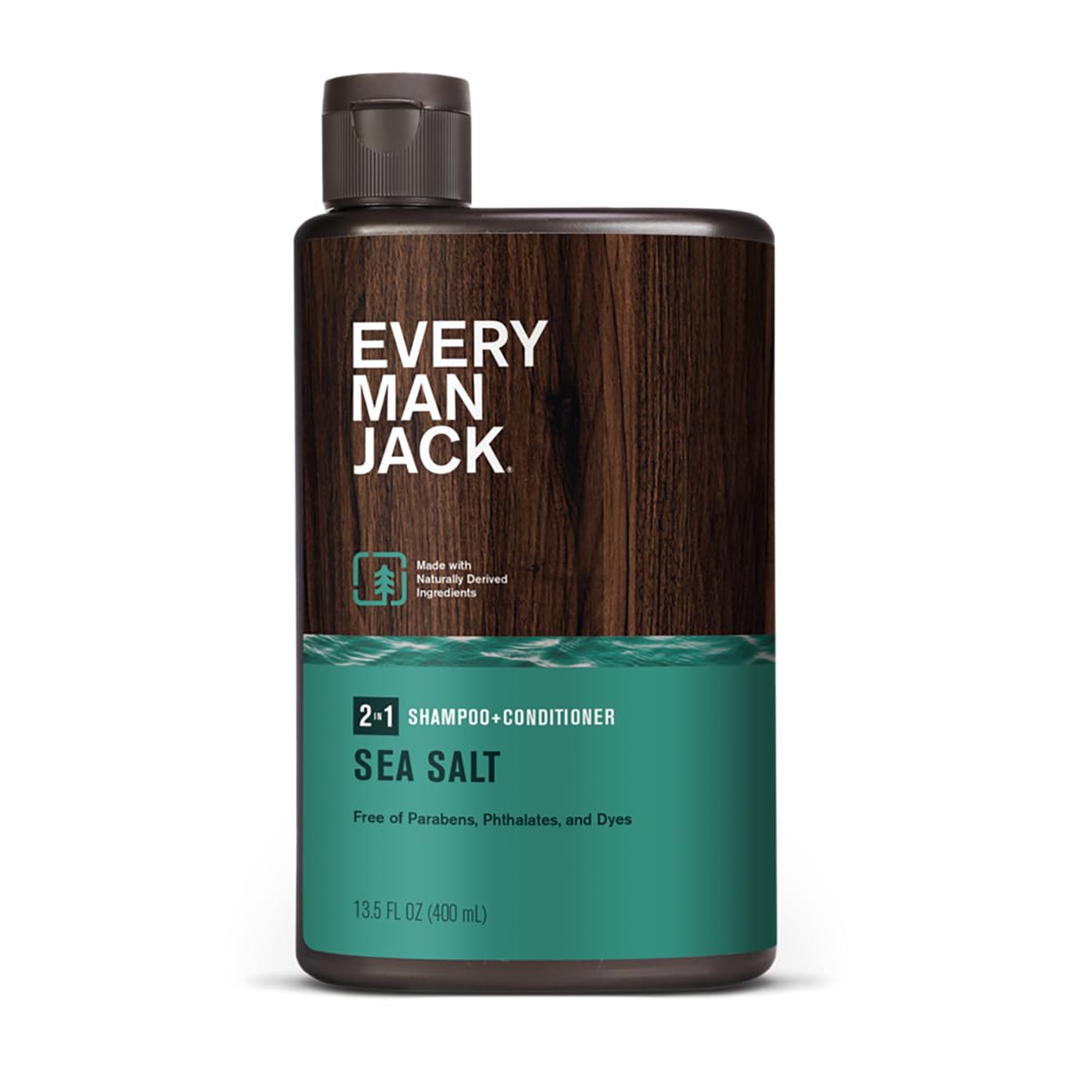 Every Man Jack front label showing sea salt scent and easy 2-in-1 benefit