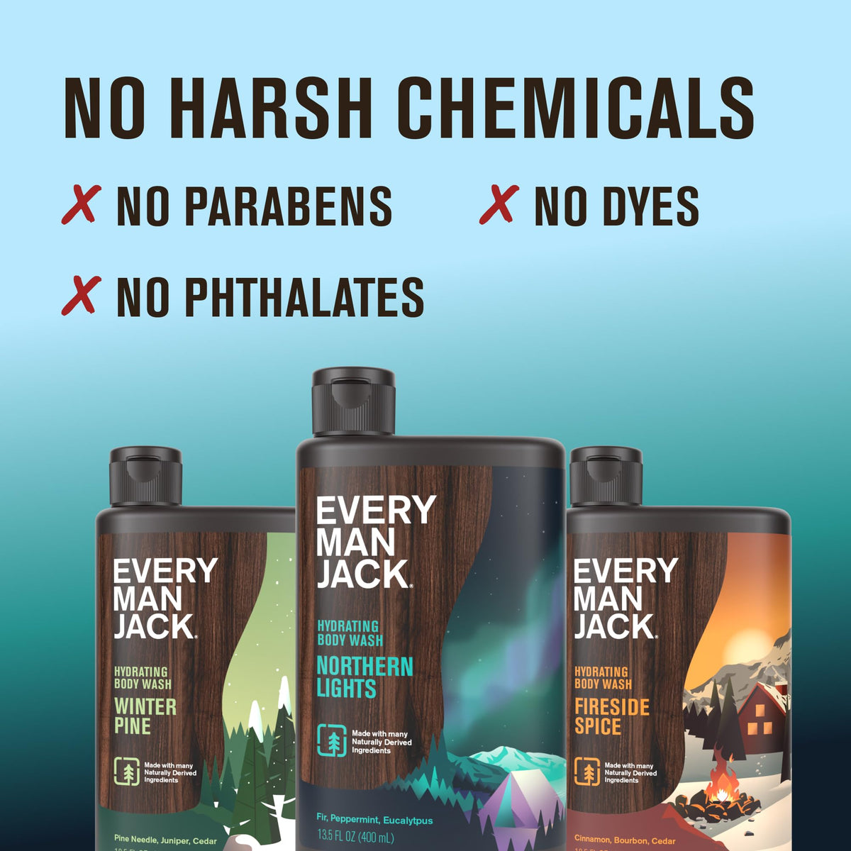 Every Man Jack bottle pouring in shower use showing easy dispensing and lathering